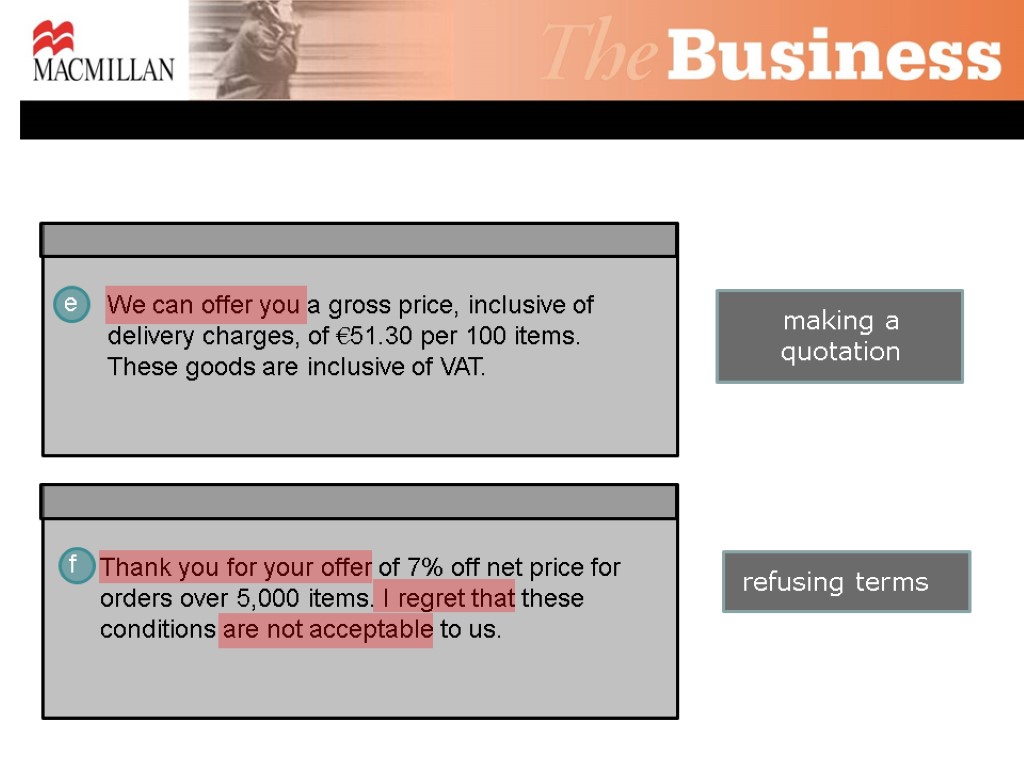 cut making a quotation placing an order refusing terms